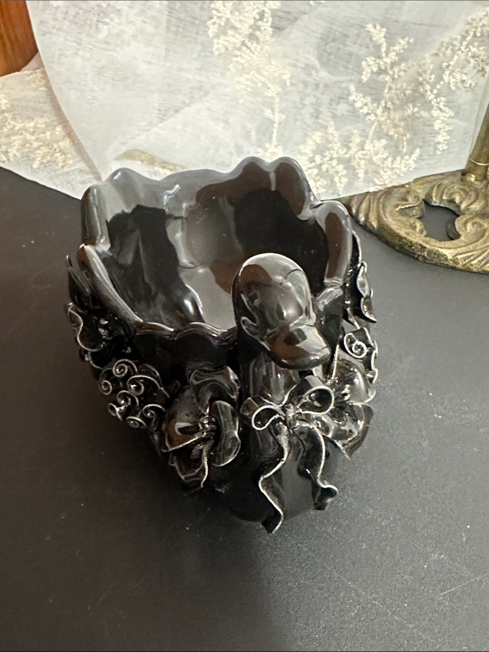 Potter’s studio black Swan soap dish